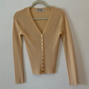Vintage Burberry Ribbed Wool Cardigan Butter Yellow Tan Women's size‎ Small
